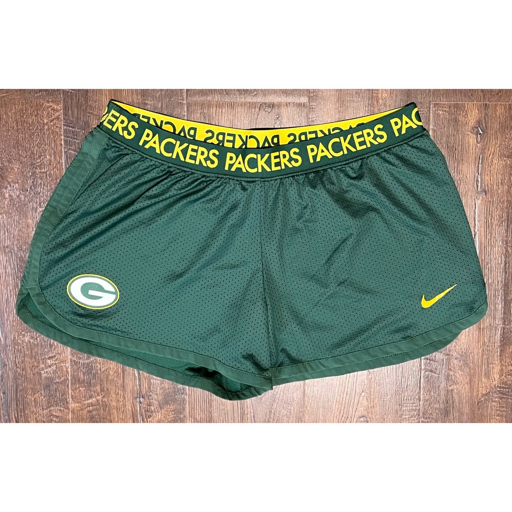 Nike Green Bay Packers Dri-FIT Mesh Athletic Shorts Womens XL Green NFL Team
